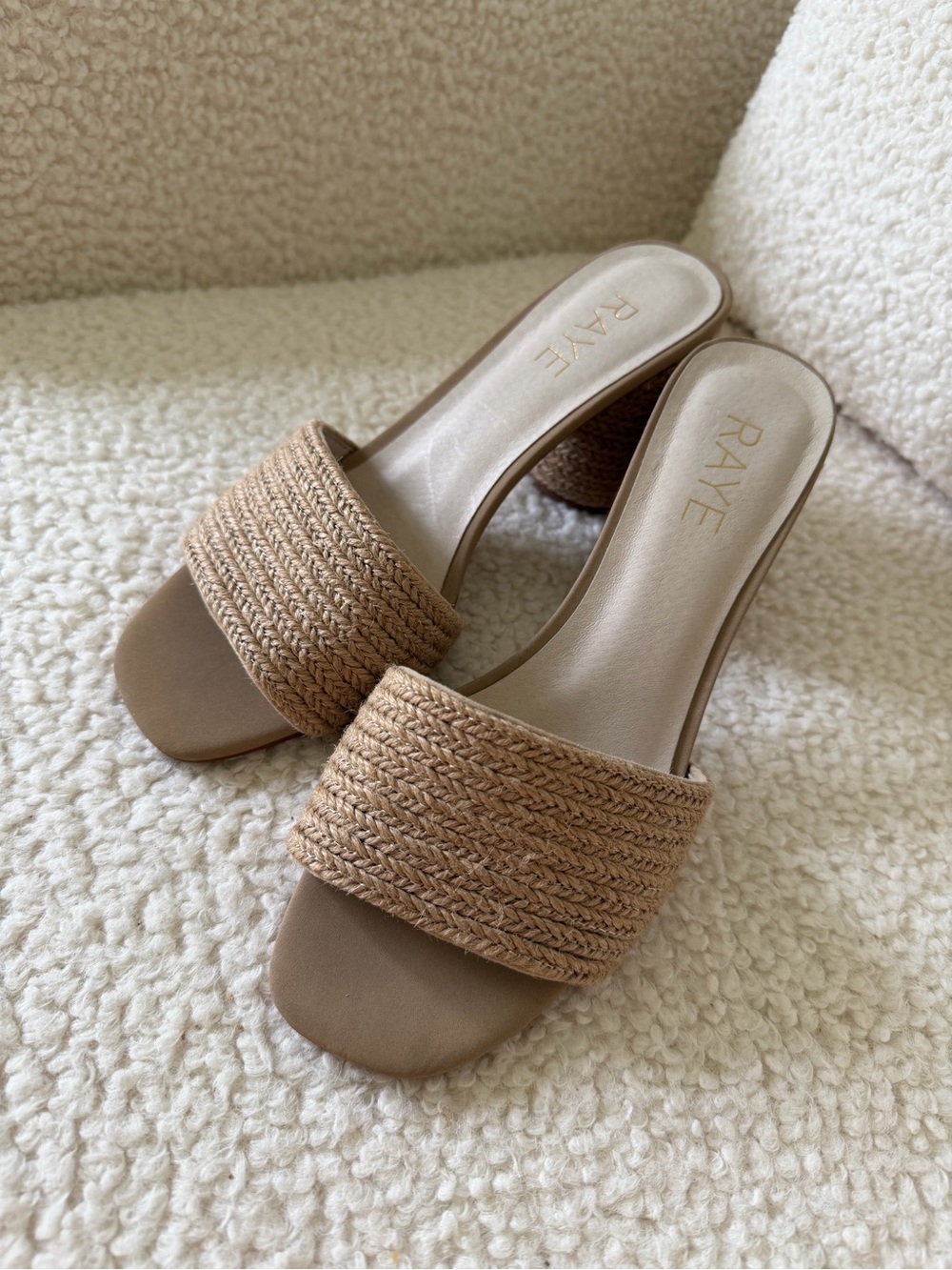 RAYE Sookies Tan Heel Braided Tan Slide Mules